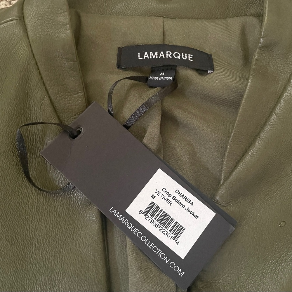 NWT Lamarque Green Cropped Leather Jacket/Blazer - Picture 9 of 9